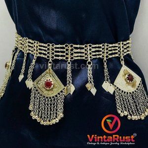Tribal Belly Chain: Afghan Kuchi Belt with Glass Stone Pendants